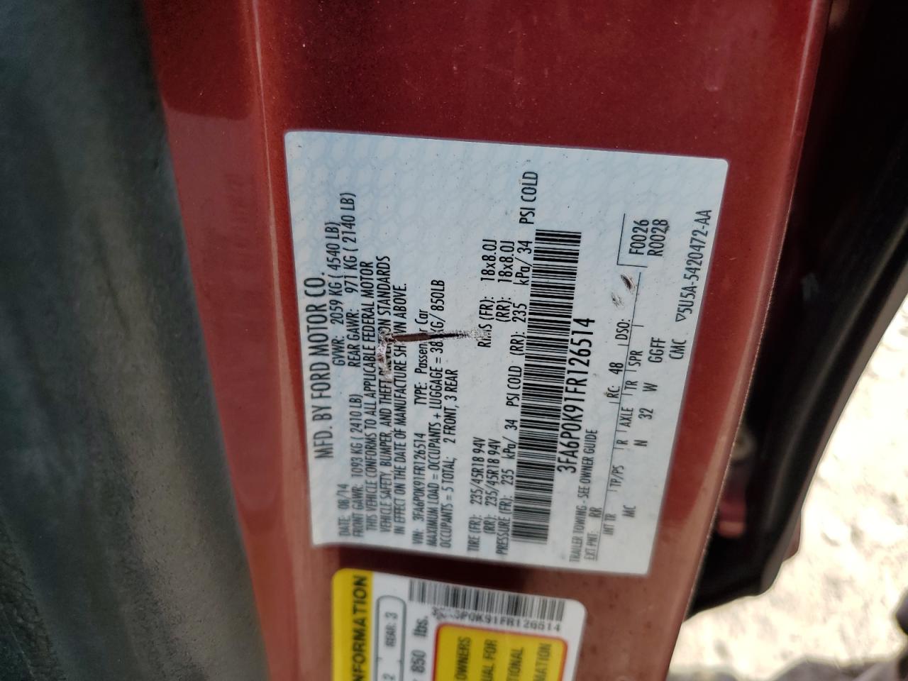 2015 Ford Fusion Titanium VIN: 3FA6P0K91FR126514 Lot: 85514945