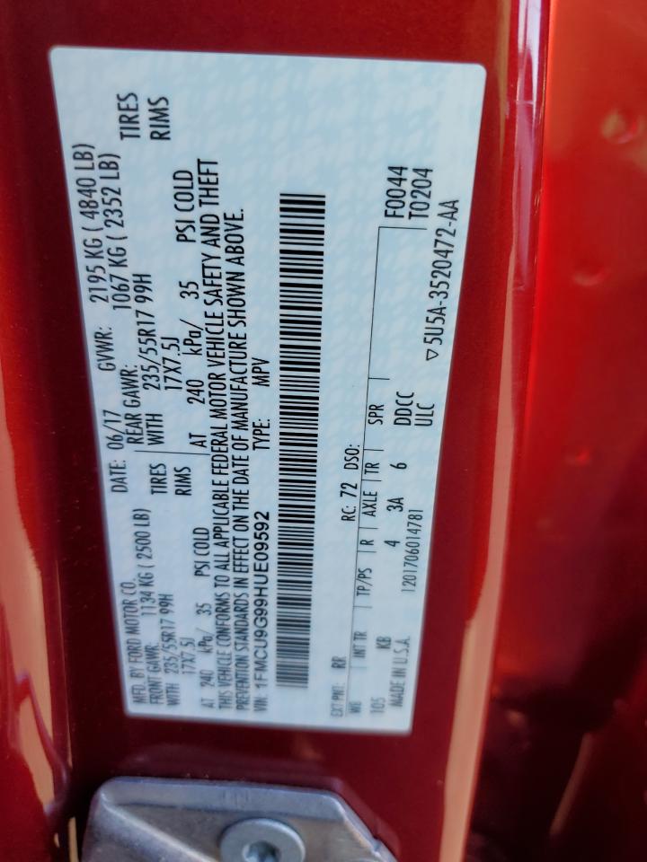 2017 Ford Escape Se VIN: 1FMCU9G99HUE09592 Lot: 89930415