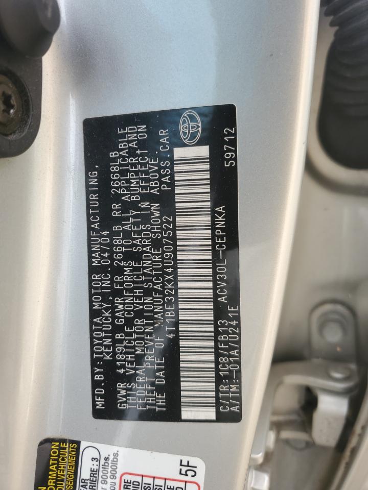 2004 Toyota Camry Le VIN: 4T1BE32KX4U907522 Lot: 85763135