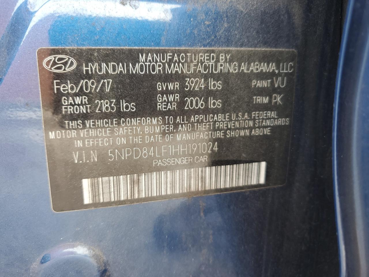 2017 Hyundai Elantra Se VIN: 5NPD84LF1HH191024 Lot: 82177865