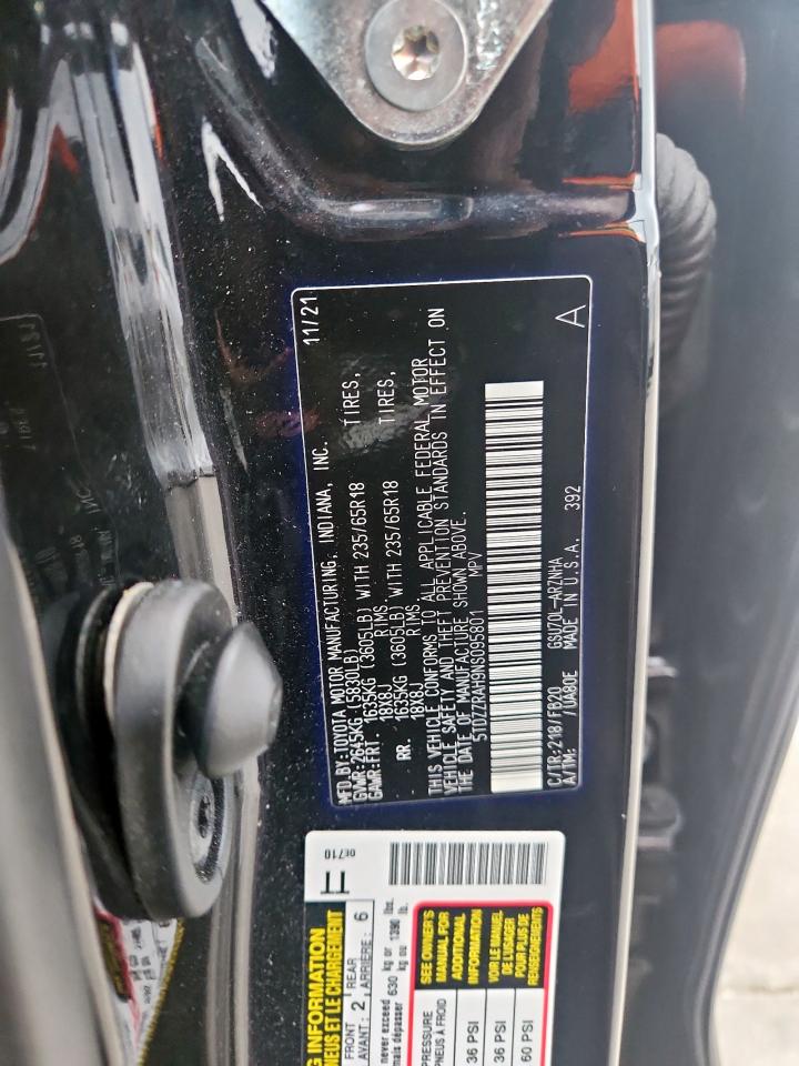 2022 Toyota Highlander L VIN: 5TDZZRAH9NS095801 Lot: 90337085