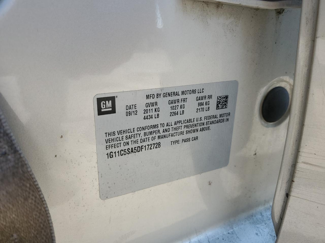 2013 Chevrolet Malibu 1Lt VIN: 1G11C5SA5DF172728 Lot: 82549435