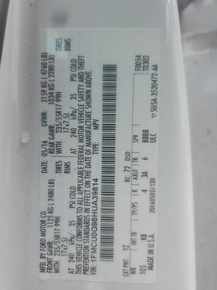 2017 Ford Escape Se VIN: 1FMCU0G98HUA39814 Lot: 85161885