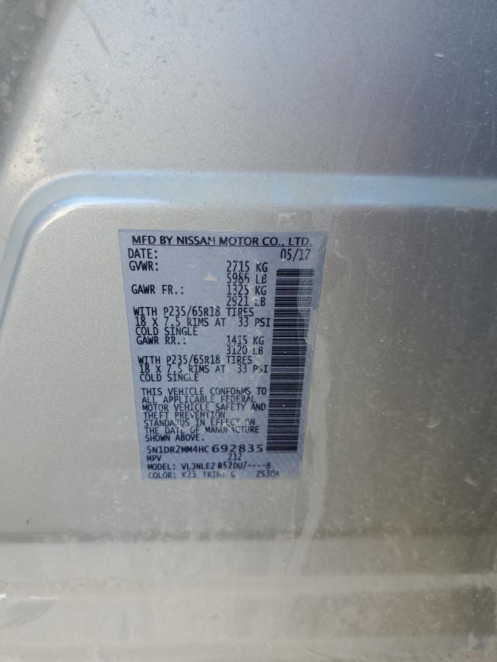 2017 Nissan Pathfinder S VIN: 5N1DR2MM4HC692835 Lot: 85511845