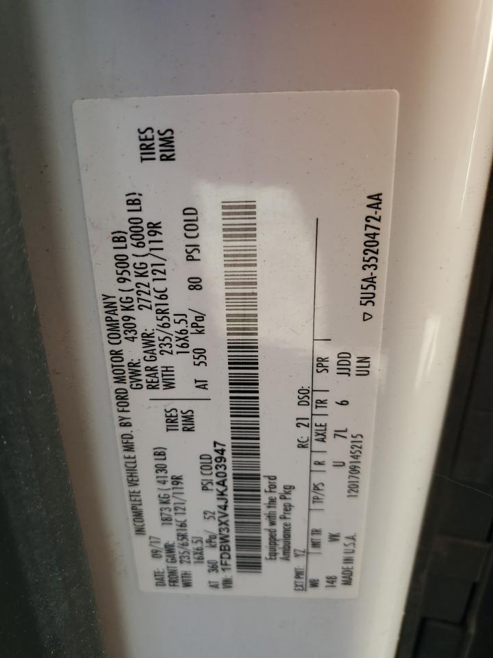 2018 Ford Transit T-350 VIN: 1FDBW3XV4JKA03947 Lot: 89859475