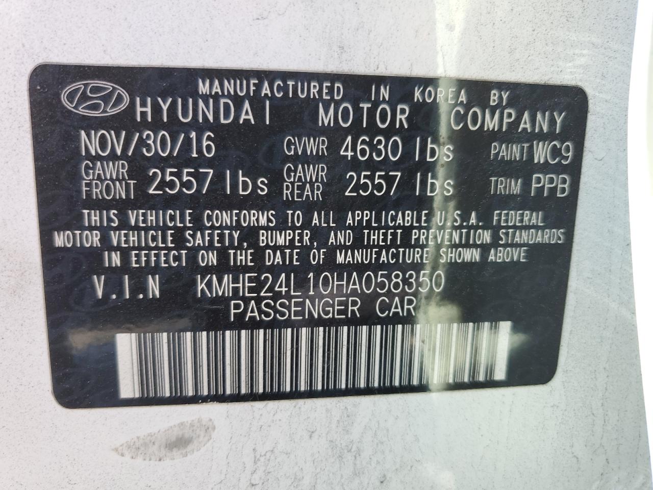 2017 Hyundai Sonata Hybrid VIN: KMHE24L10HA058350 Lot: 84970435