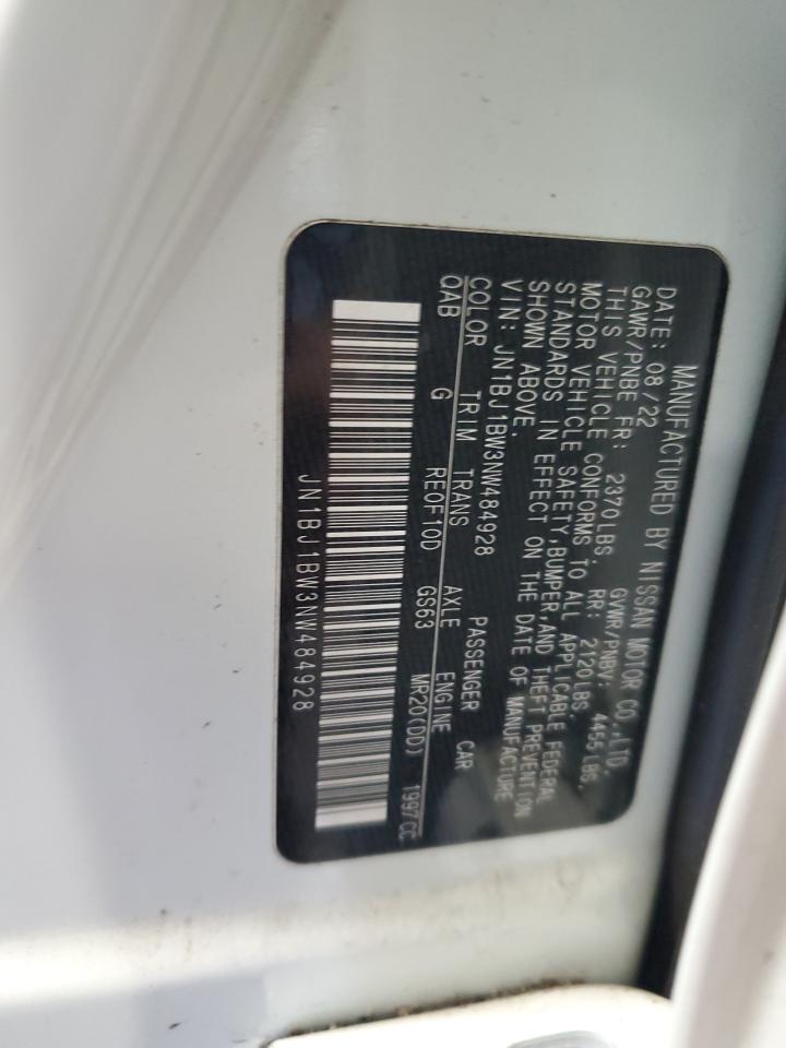 2022 Nissan Rogue Sport Sv VIN: JN1BJ1BW3NW484928 Lot: 84264115