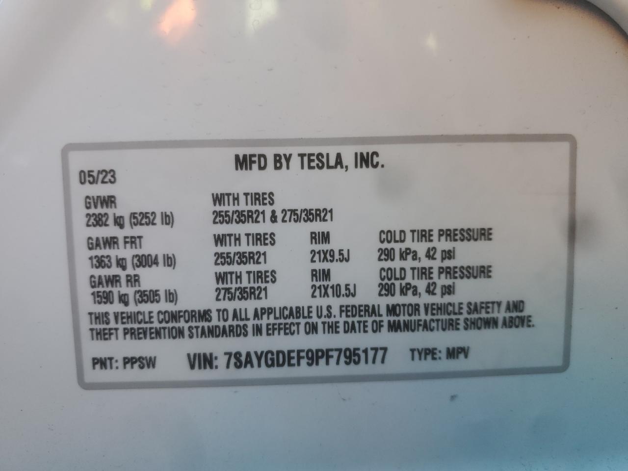 2023 Tesla Model Y VIN: 7SAYGDEF9PF795177 Lot: 87006675