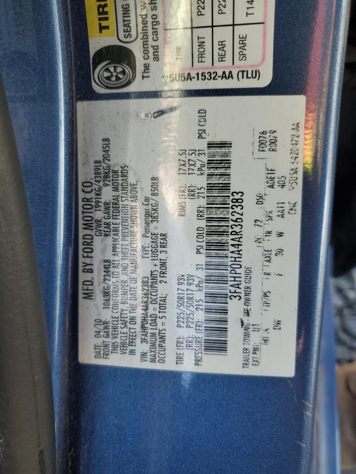 2010 Ford Fusion Se VIN: 3FAHP0HA4AR362383 Lot: 86087245