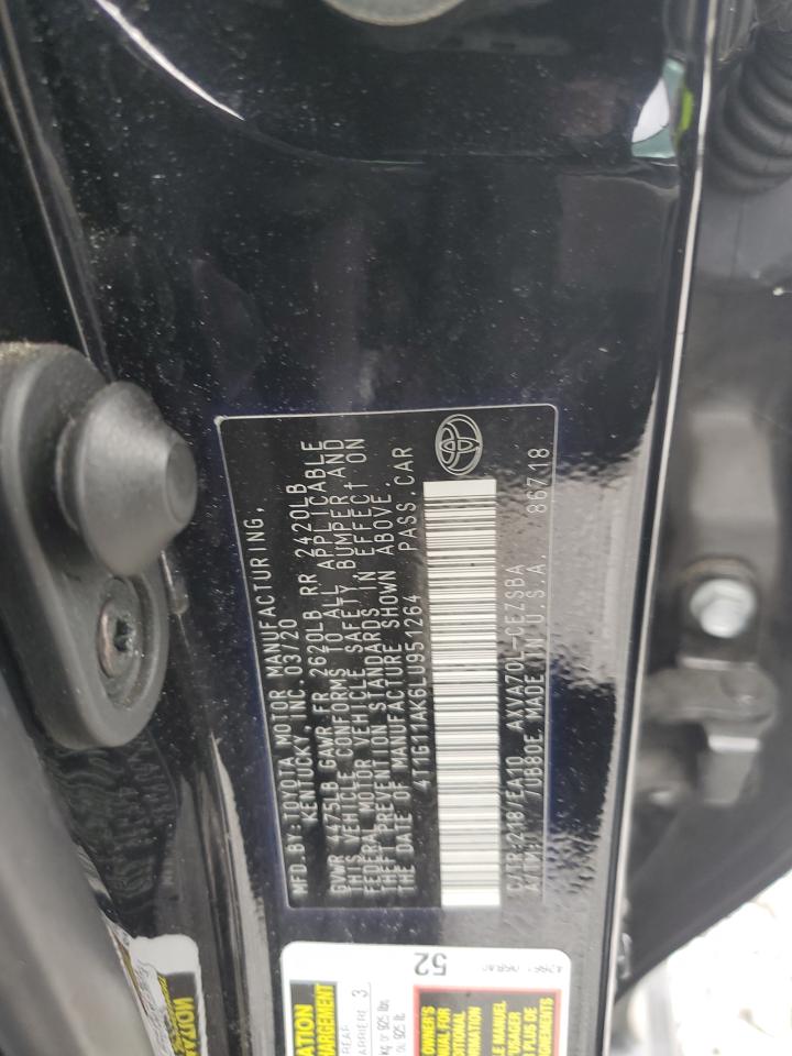 2020 Toyota Camry Se VIN: 4T1G11AK6LU951264 Lot: 85363065