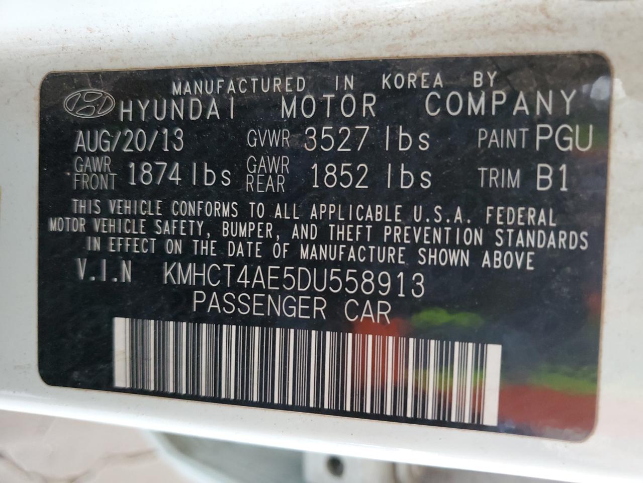 2013 Hyundai Accent Gls VIN: KMHCT4AE5DU558913 Lot: 90722245