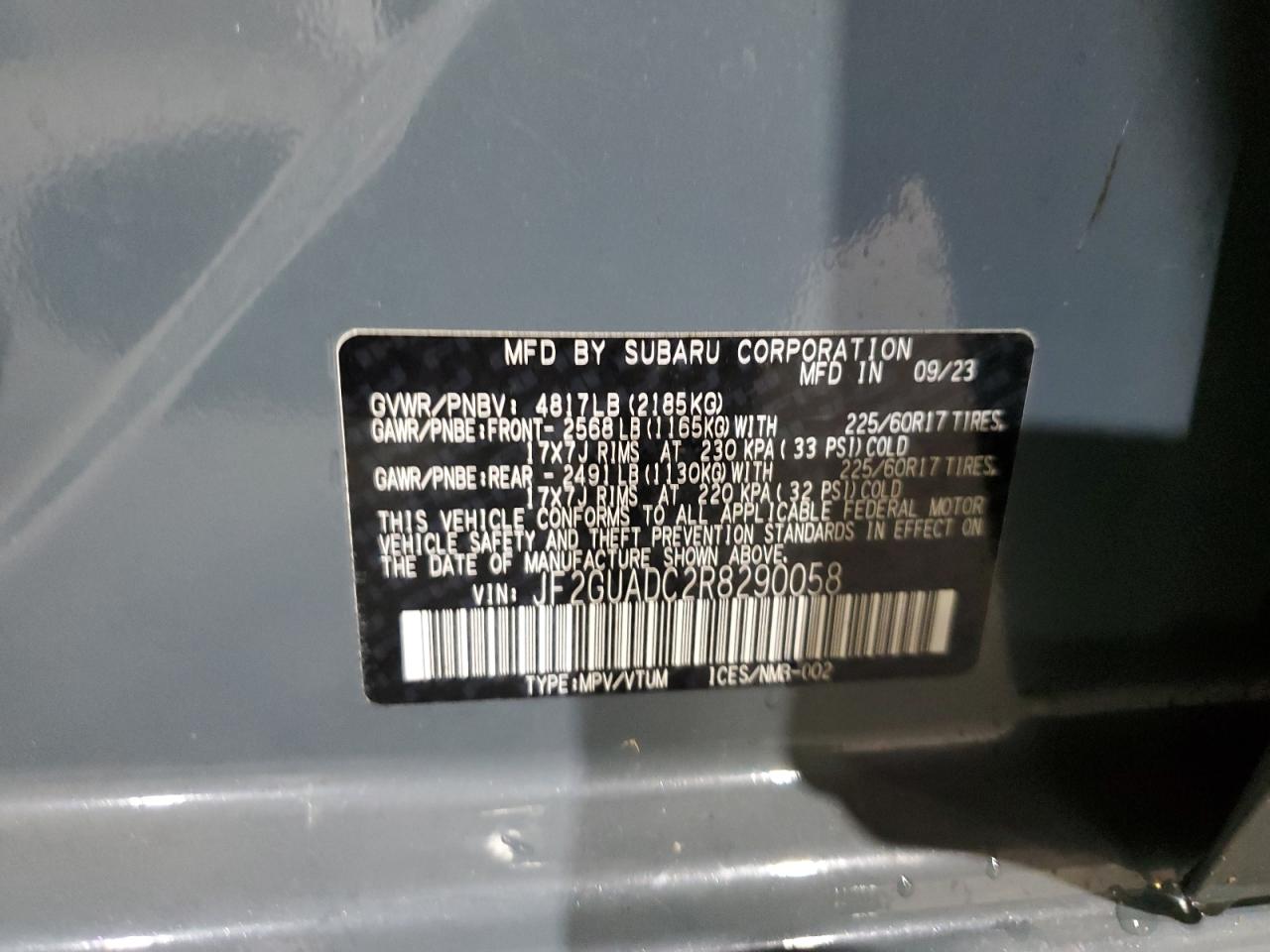 2024 Subaru Crosstrek Premium VIN: JF2GUADC2R8290058 Lot: 86213805