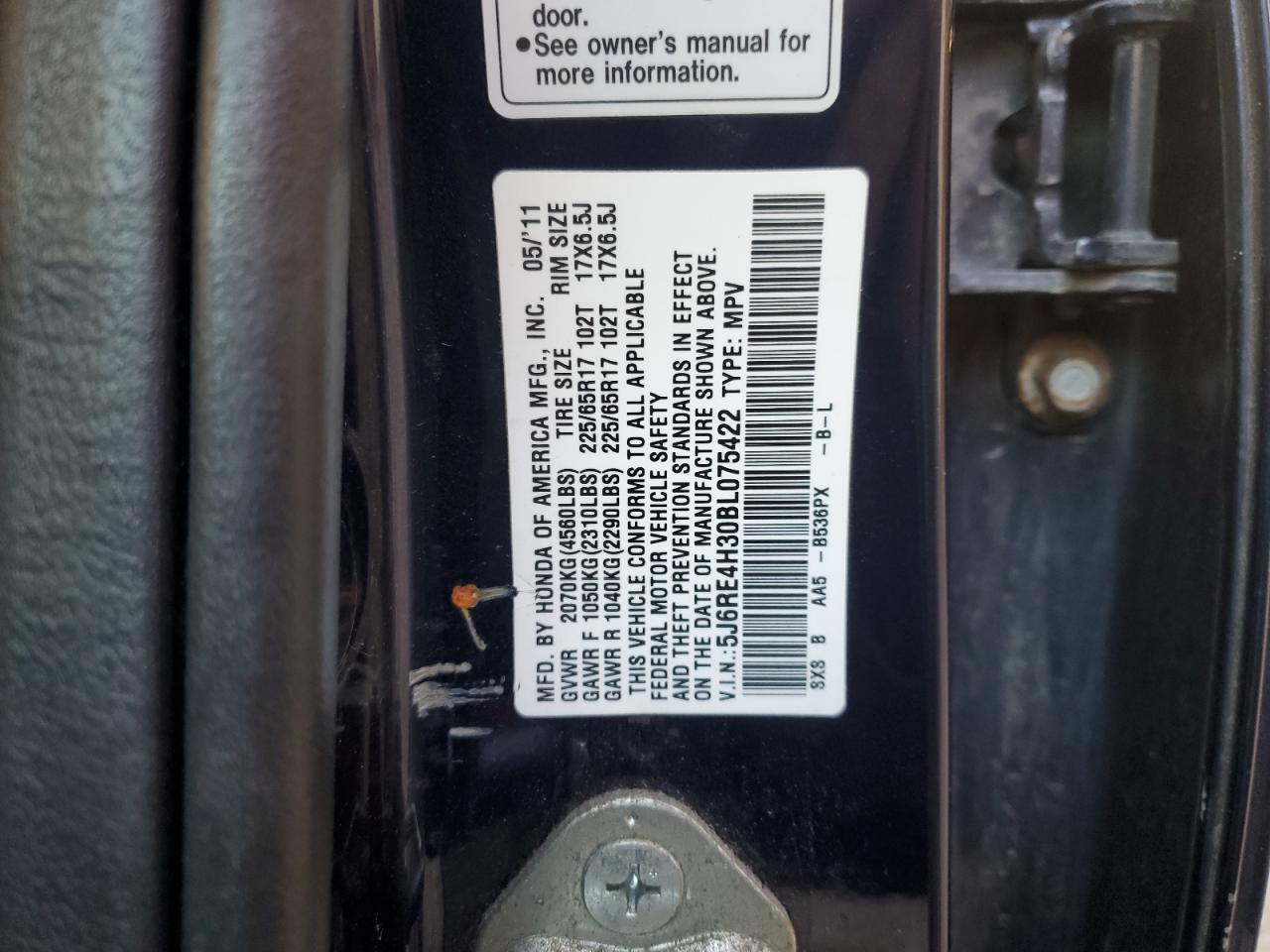 2011 Honda Cr-V Lx VIN: 5J6RE4H30BL075422 Lot: 85141705