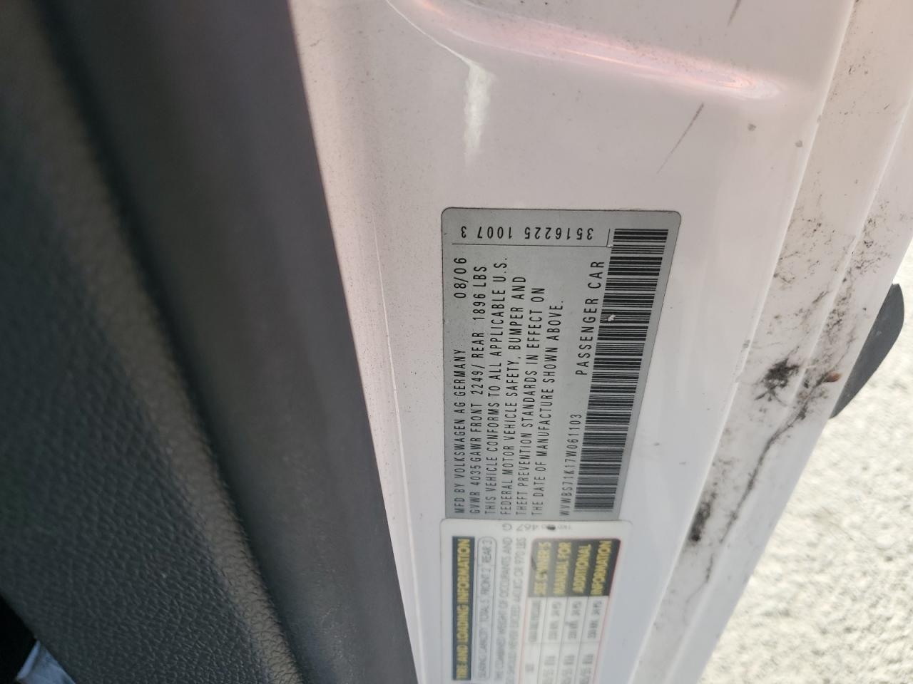 2007 Volkswagen Rabbit VIN: WVWBS71K17W061103 Lot: 85382835