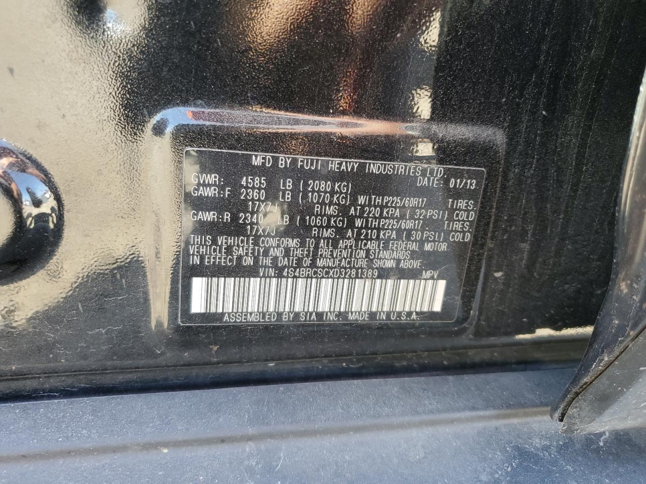 2013 Subaru Outback 2.5I Limited VIN: 4S4BRCSCXD3281389 Lot: 82270295