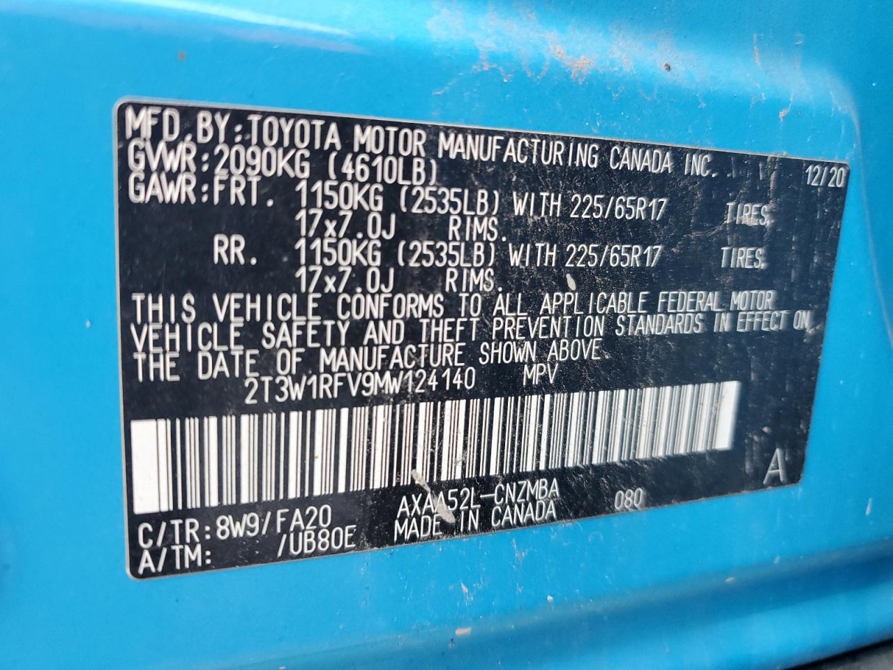 2021 Toyota Rav4 Xle VIN: 2T3W1RFV9MW124140 Lot: 65734425