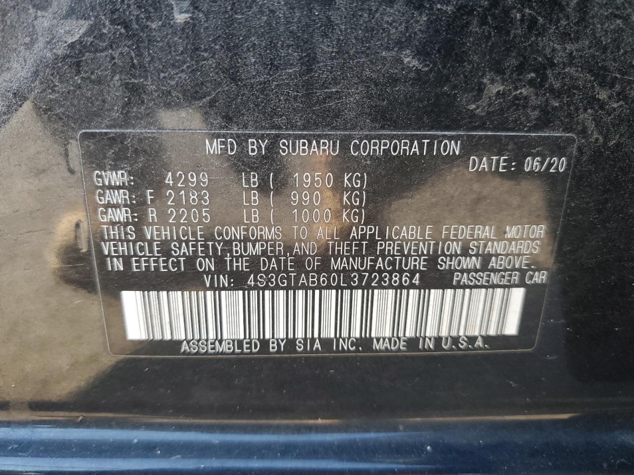 2020 Subaru Impreza VIN: 4S3GTAB60L3723864 Lot: 82191815