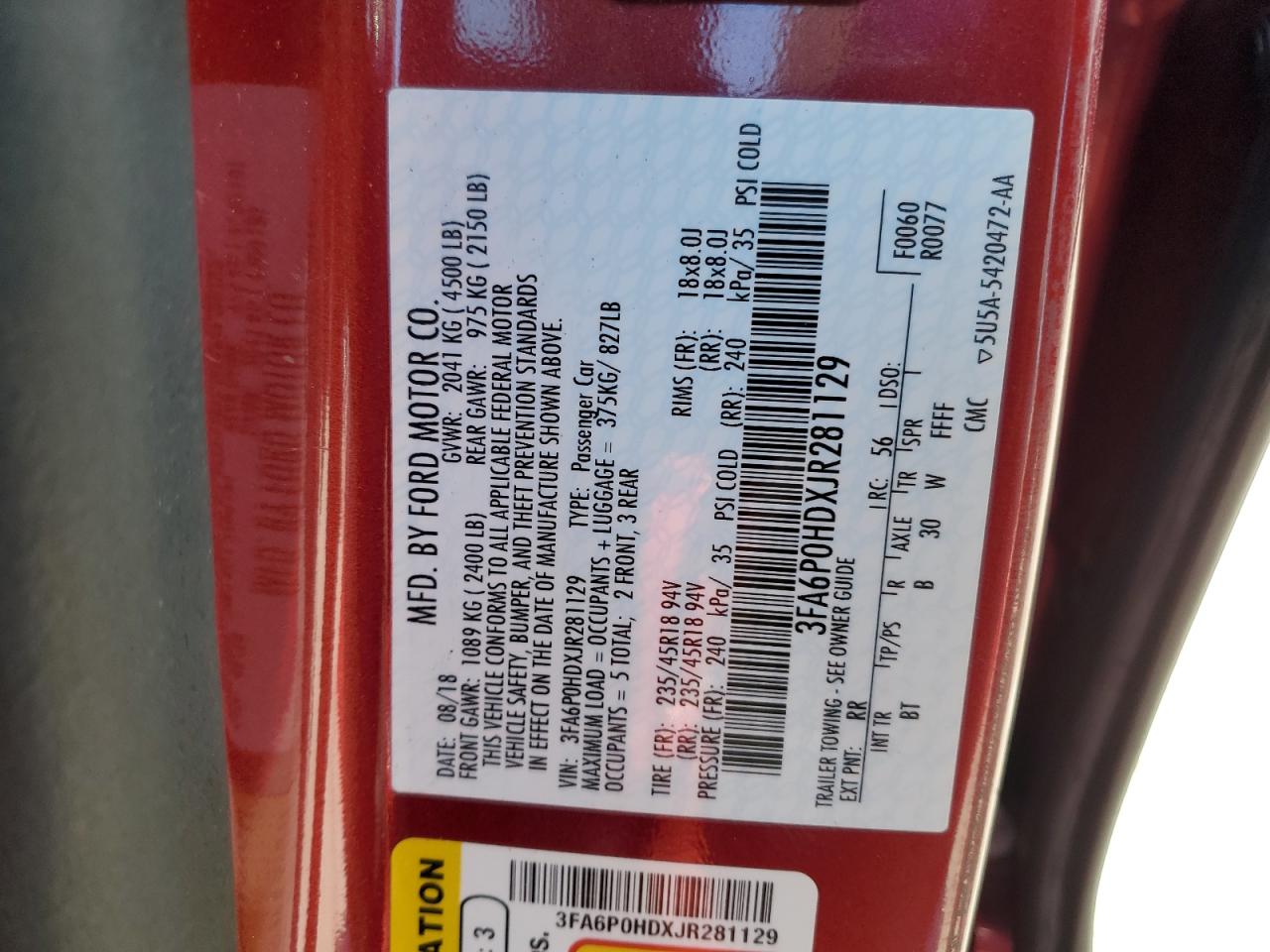 2018 Ford Fusion Se VIN: 3FA6P0HDXJR281129 Lot: 84773865