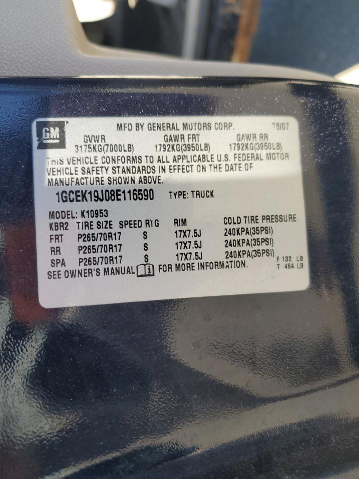2008 Chevrolet Silverado K1500 VIN: 1GCEK19J08E116590 Lot: 85928155