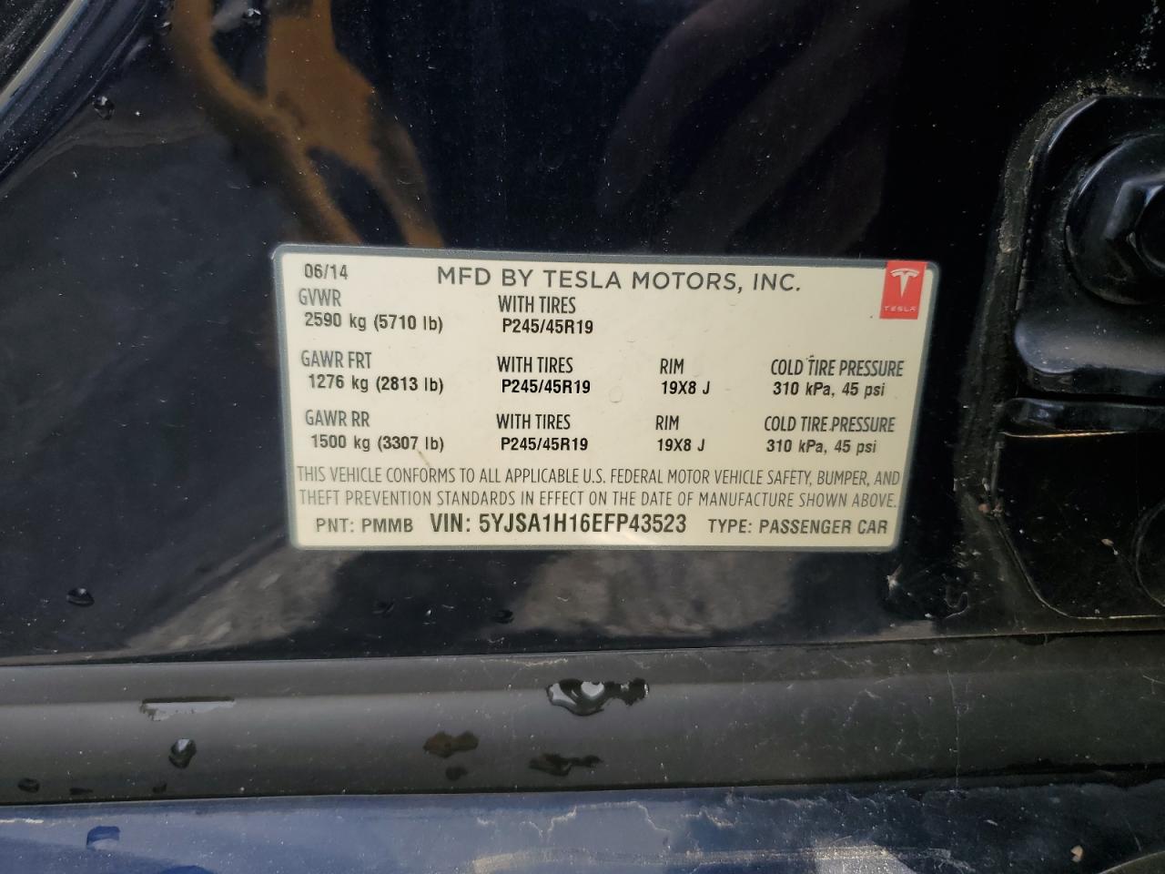 2014 Tesla Model S VIN: 5YJSA1H16EFP43523 Lot: 86690835