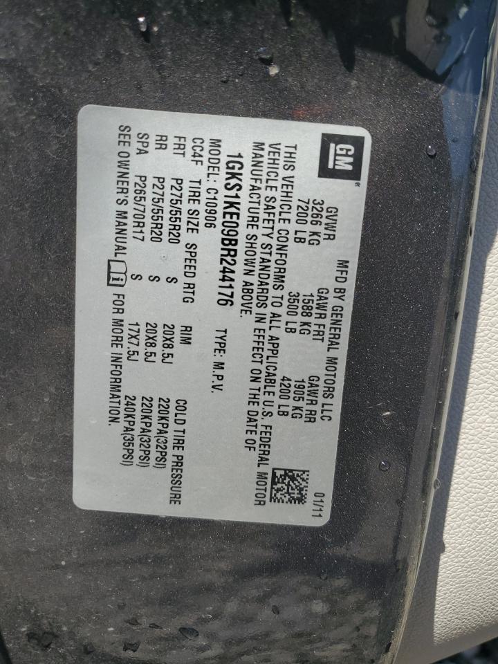 2011 GMC Yukon Xl C1500 Slt VIN: 1GKS1KE09BR244176 Lot: 84955185