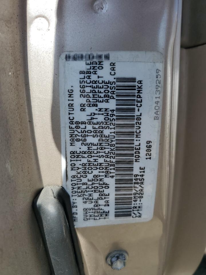 2000 Toyota Camry Le VIN: 4T1BF22K8YU112594 Lot: 82740115