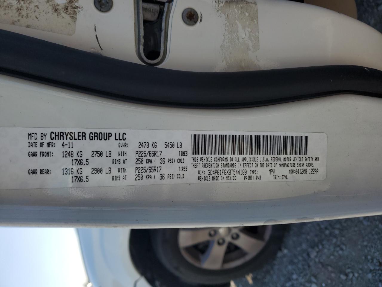 2011 Dodge Journey Mainstreet VIN: 3D4PG1FGXBT544180 Lot: 89807075