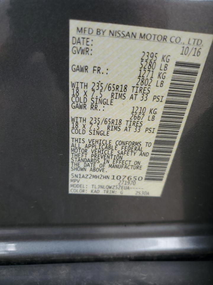 2017 Nissan Murano S VIN: 5N1AZ2MH2HN107650 Lot: 85321995