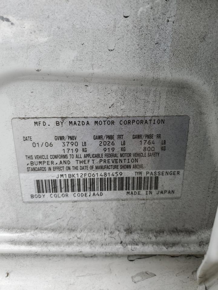 2006 Mazda 3 I VIN: JM1BK12F061481459 Lot: 80673755