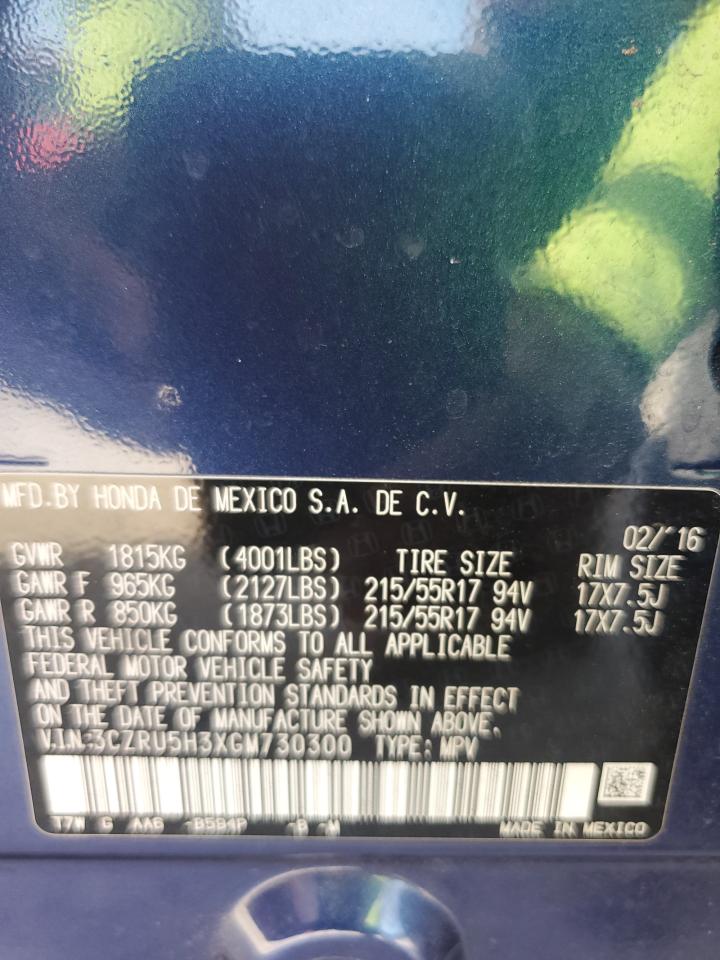 2016 Honda Hr-V Lx VIN: 3CZRU5H3XGM730300 Lot: 81987015