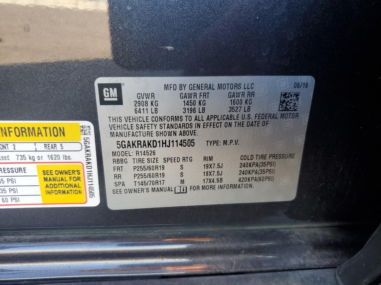 2017 Buick Enclave VIN: 5GAKRAKD1HJ114505 Lot: 82537045