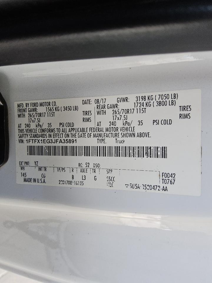 2018 Ford F150 Super Cab VIN: 1FTFX1EG3JFA35891 Lot: 91744765