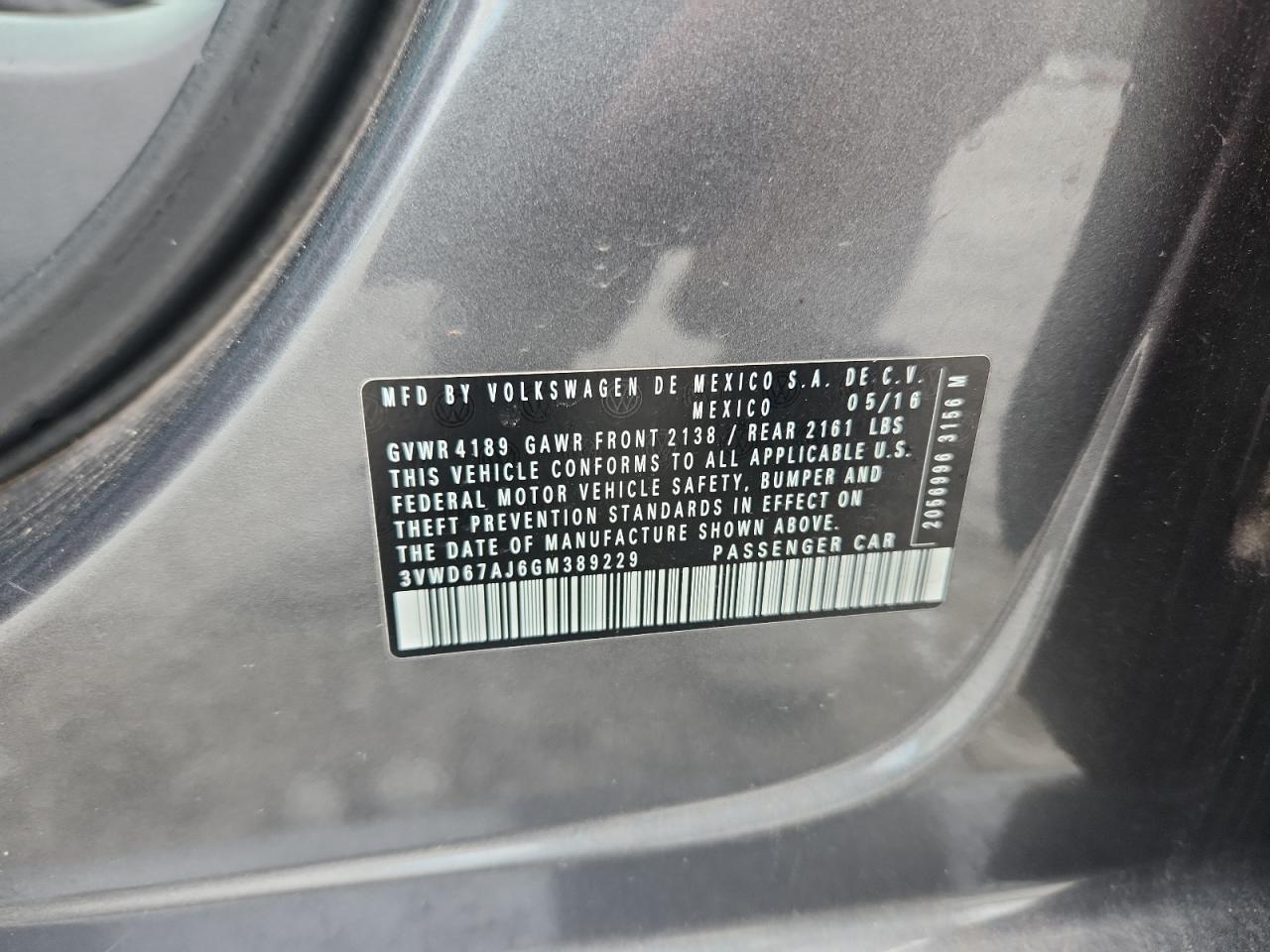 2016 Volkswagen Jetta Se VIN: 3VWD67AJ6GM389229 Lot: 81894855
