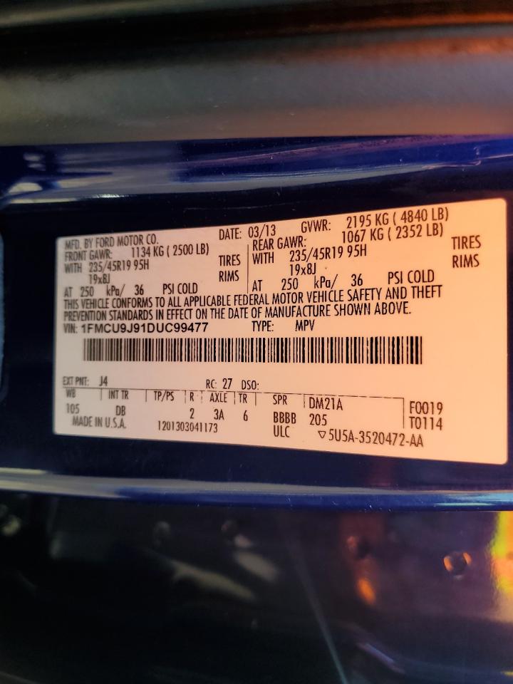 2013 Ford Escape Titanium VIN: 1FMCU9J91DUC99477 Lot: 82395425