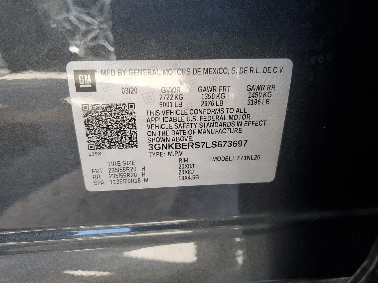 2020 Chevrolet Blazer Rs VIN: 3GNKBERS7LS673697 Lot: 85881505