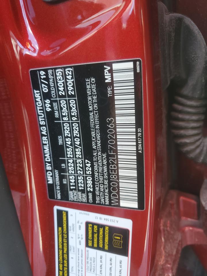 2020 Mercedes-Benz Glc Coupe 300 4Matic VIN: WDC0J8EB2LF702063 Lot: 89925095