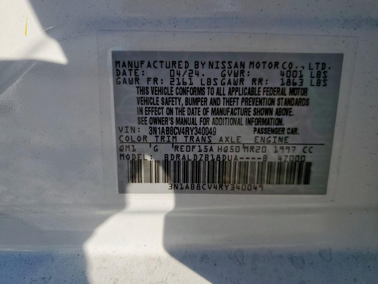 2024 Nissan Sentra Sv VIN: 3N1AB8CV4RY340049 Lot: 82190905