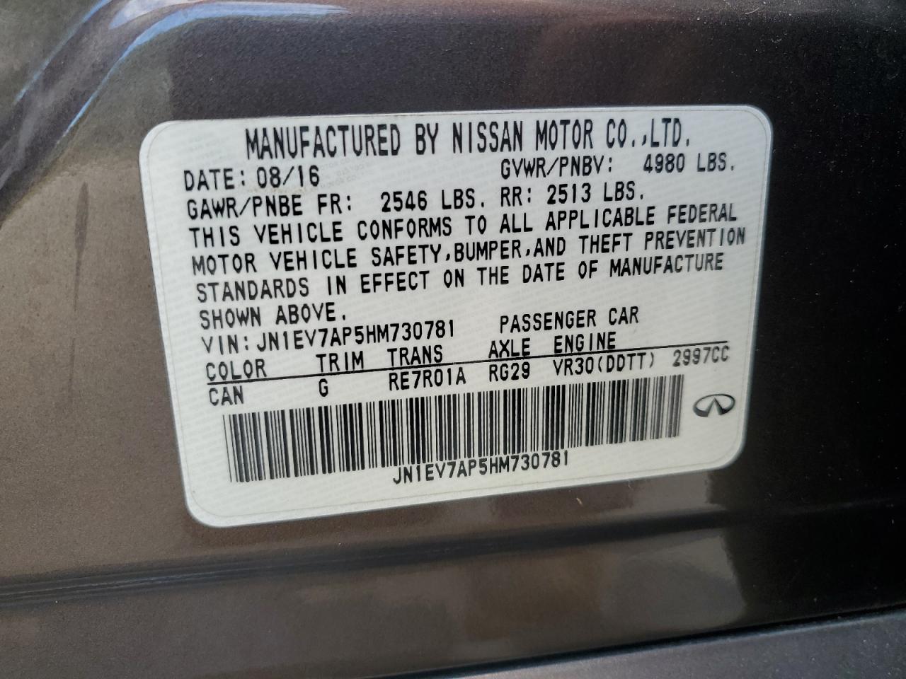 2017 Infiniti Q50 Premium VIN: JN1EV7AP5HM730781 Lot: 86193605