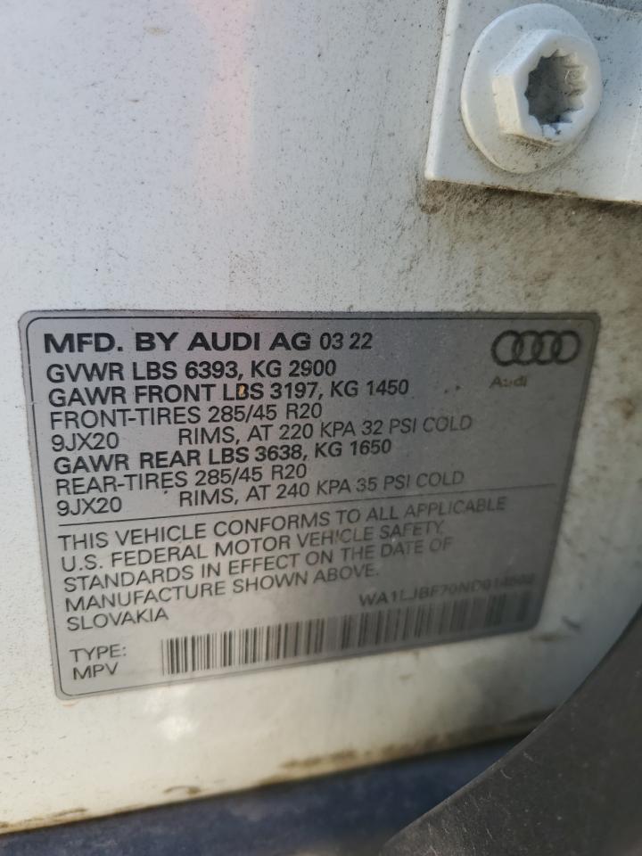 2022 Audi Q7 Premium Plus VIN: WA1LJBF70ND014503 Lot: 89550835