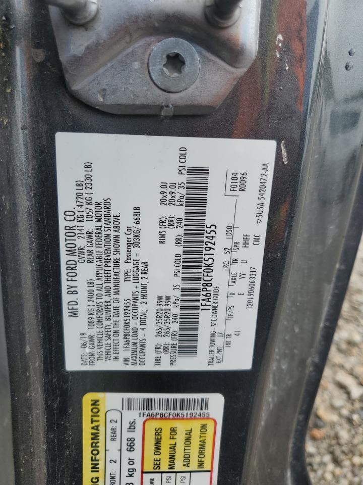 2019 Ford Mustang Gt VIN: 1FA6P8CF0K5192455 Lot: 85334845