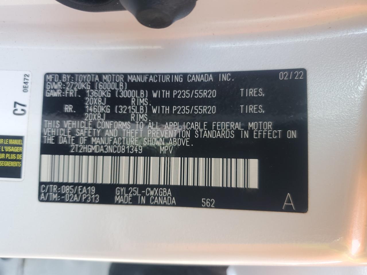 2022 Lexus Rx 450H VIN: 2T2HGMDA3NC081349 Lot: 82776575