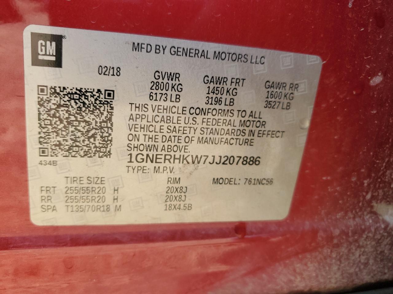 2018 Chevrolet Traverse Lt VIN: 1GNERHKW7JJ207886 Lot: 85759485