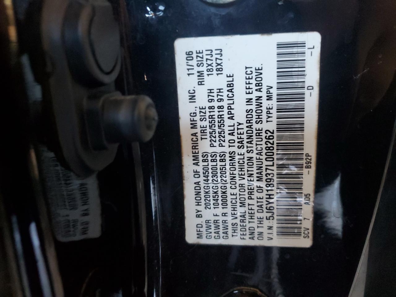 2007 Honda Element Sc VIN: 5J6YH18937L008262 Lot: 87037965