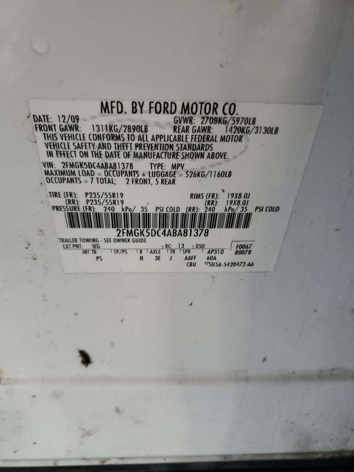 2010 Ford Flex Limited VIN: 2FMGK5DC4ABA81378 Lot: 90227645