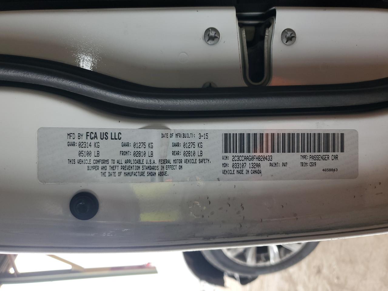 2015 Chrysler 300 Limited VIN: 2C3CCAAG0FH820433 Lot: 84651285