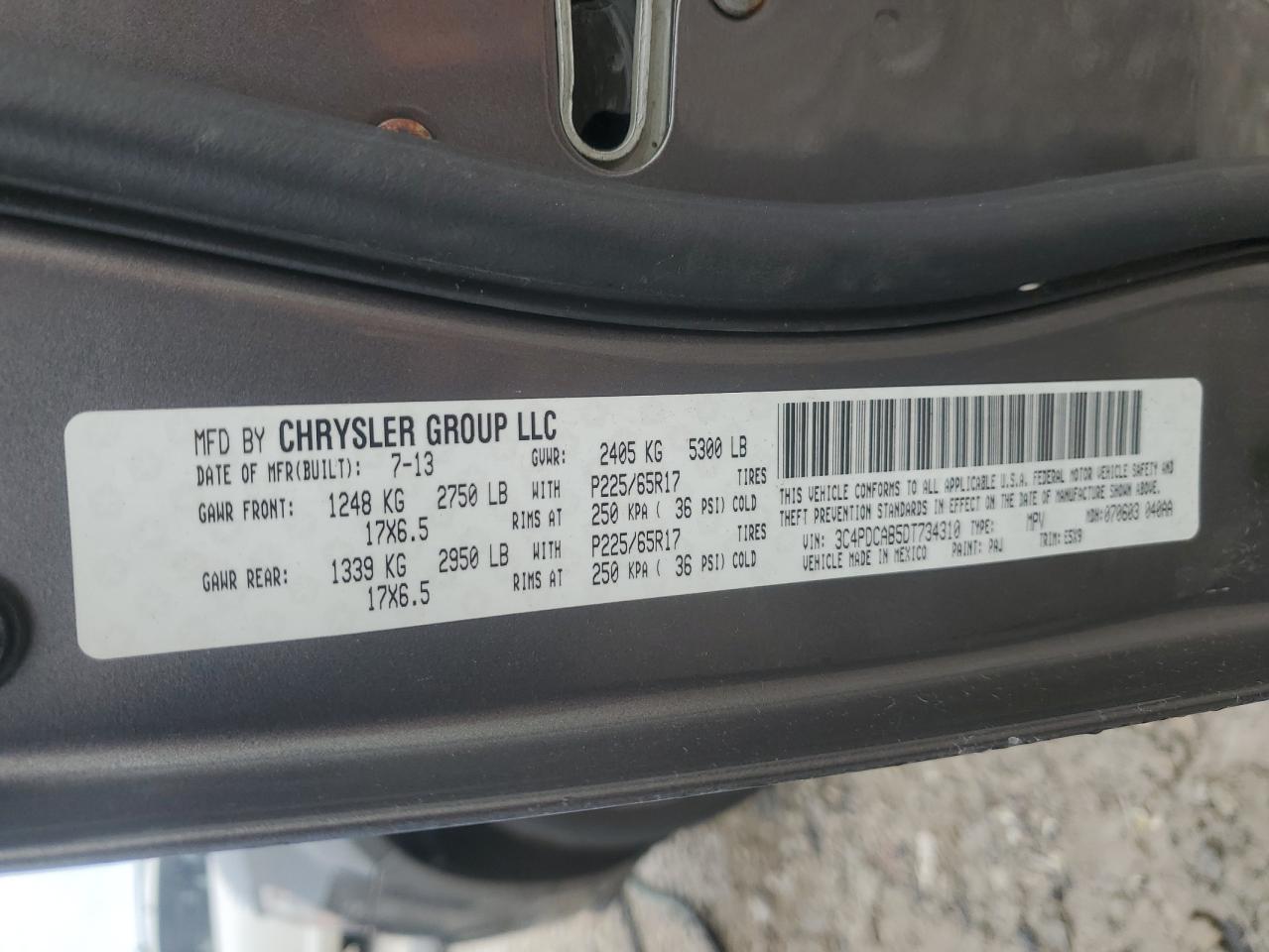 2013 Dodge Journey Se VIN: 3C4PDCAB5DT734310 Lot: 86288265