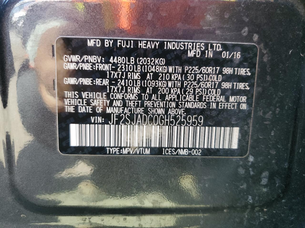 2016 Subaru Forester 2.5I Premium VIN: JF2SJADC0GH525959 Lot: 82335495