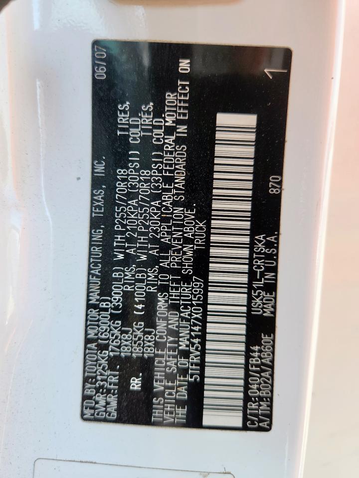 2007 Toyota Tundra Double Cab Sr5 VIN: 5TFRV54147X015997 Lot: 84482355