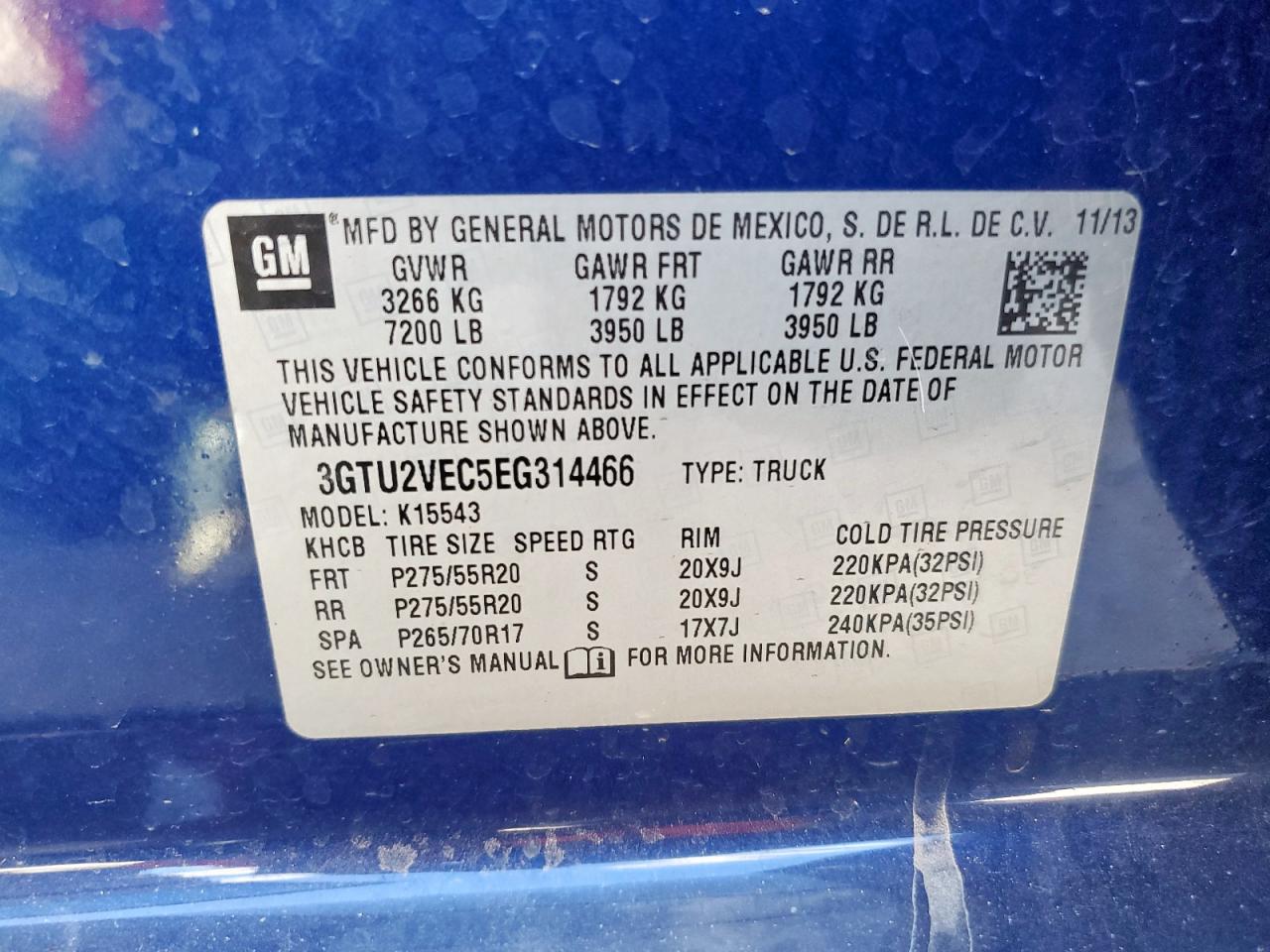 2014 GMC Sierra K1500 Slt VIN: 3GTU2VEC5EG314466 Lot: 86228375