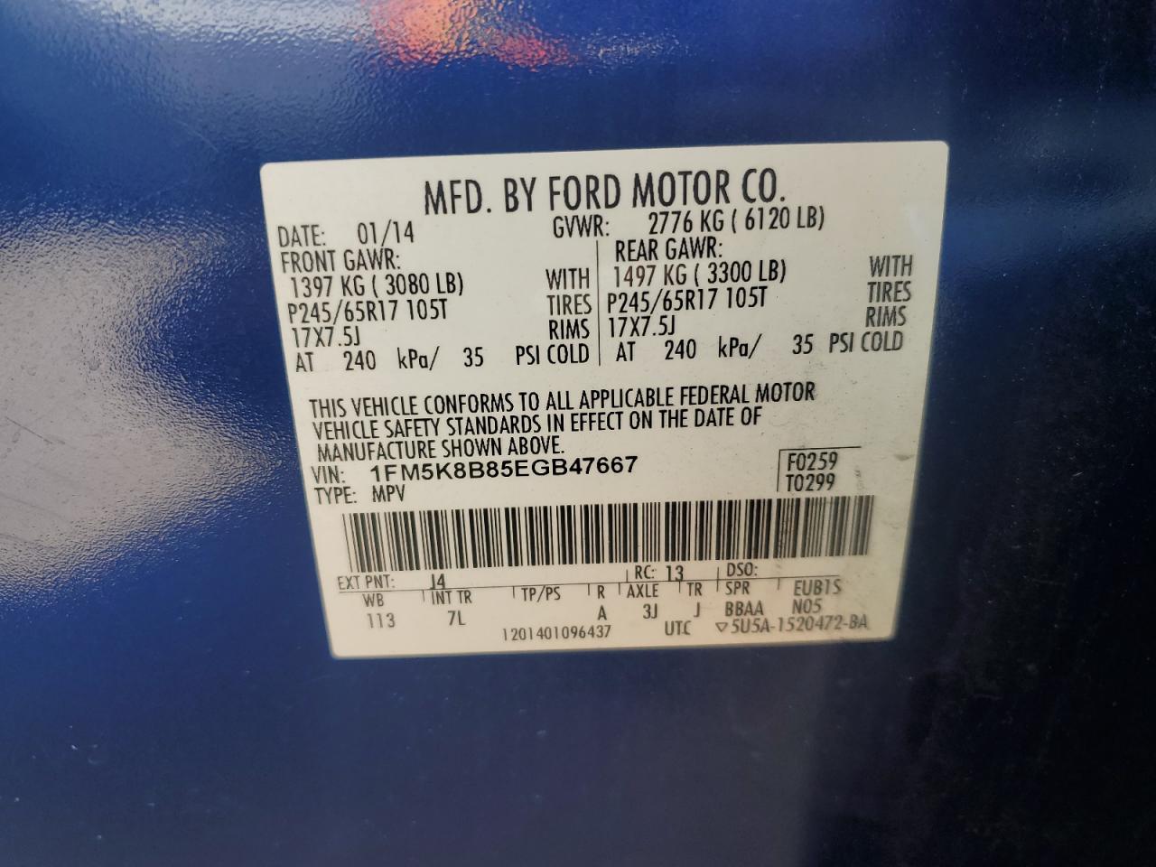 2014 Ford Explorer VIN: 1FM5K8B85EGB47667 Lot: 84399855